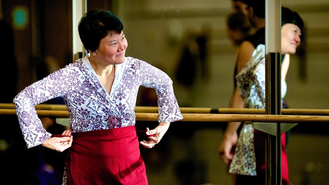 A dancer checks her form during rehearsals for The Rite of Spring.