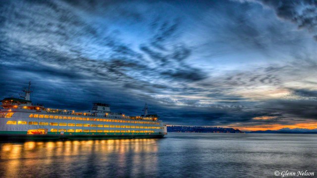 A Washington State ferry leaves the Seattle waterfront.
