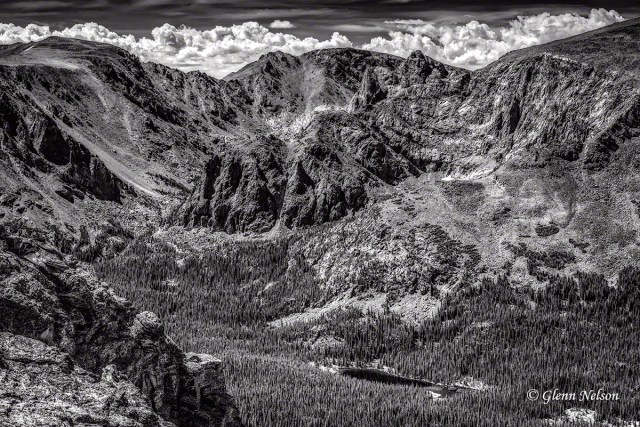 L-R: Stones Peak, Sprague Mtn., Hayden Spire, Mt. Terra Toma, Hayden Gorge and Forest Lake.