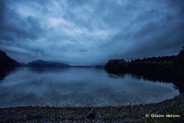 Sunrise at a very gray Grice Bay in Pacific Rim National Park.