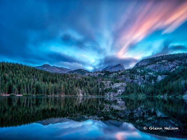 Bear Lake, at Rocky Mountain National Park, with Hallett Peak looming.