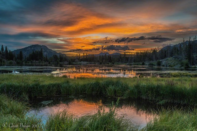 Sunrise at Sprague Lake in Rocky Mountain National Park.